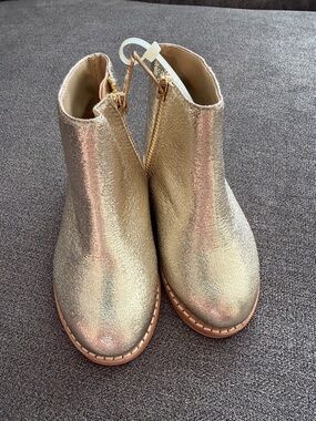 Janie & Jack Girl’s Metallic Gold Ankle Boots - Glittery Zip Closure